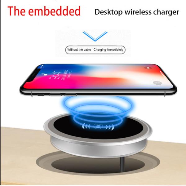 Desktop Embed 10W Wireless phone Charger for iPhone X 8 Plus Samsung S8 S9 Plus