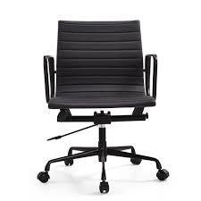 Modern Adjustable Ribbed Office Chair Black Powder Coated PU Leather Material