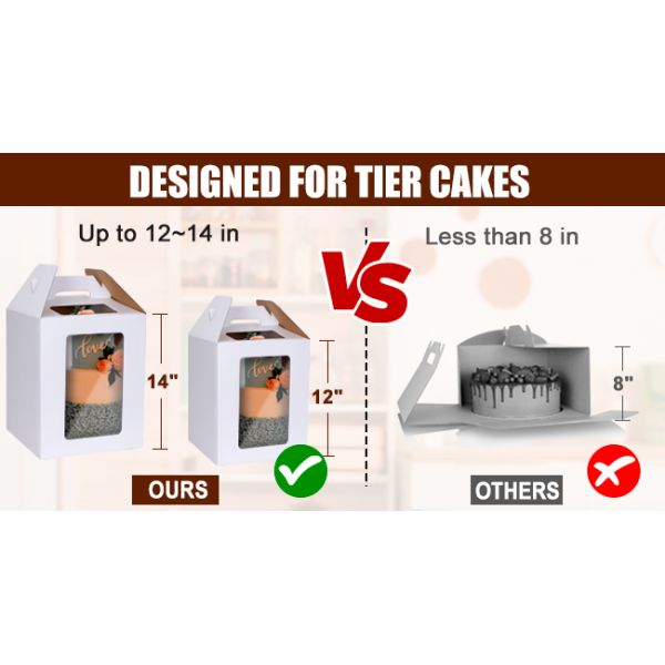 Bakery Box Disposable Cake Containers Cake Boxes Tier Cake Carrier With Cake Boards,Disposable Tiered Cake Carrier With 4 Windows For Wedding,Birthday,Party,Bakery Supplies