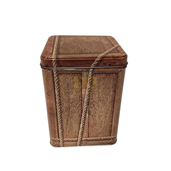 DADI Wood Grain Herb Storage Box 125x125x165mm Airtight Medicinal Tea Tin Box