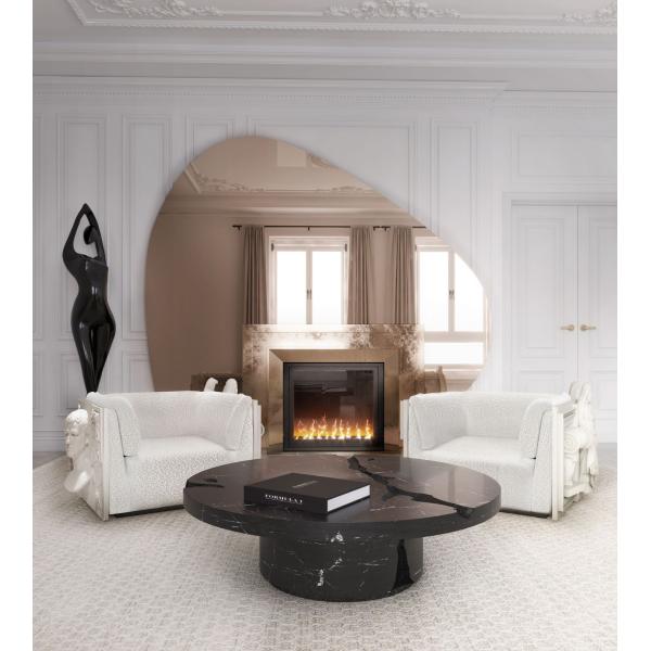 Black Modern Coffee Table Round Marble Top Nordic For Living Room Decor