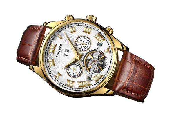 KINYUED Business Power Reserve Automatic Movement Luxury Watches For Men Automatic Skeleton Watch