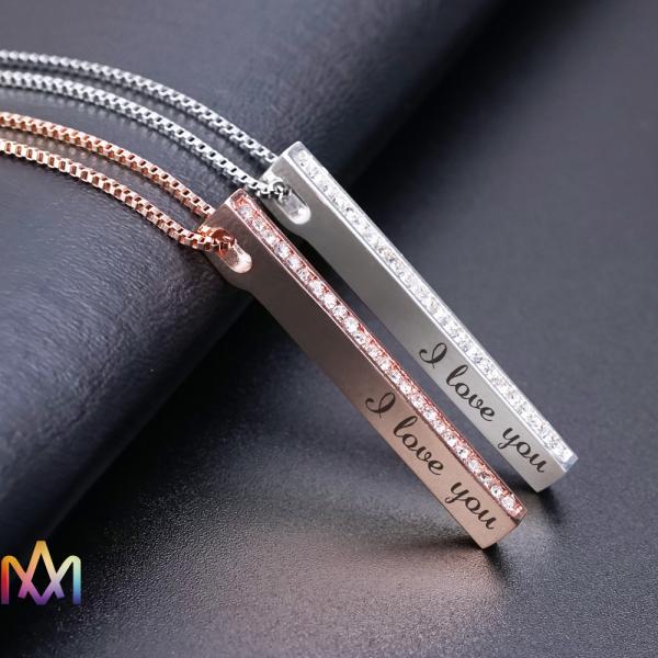 Nickel Free SS304 Cuboid Bar Necklace Engraved