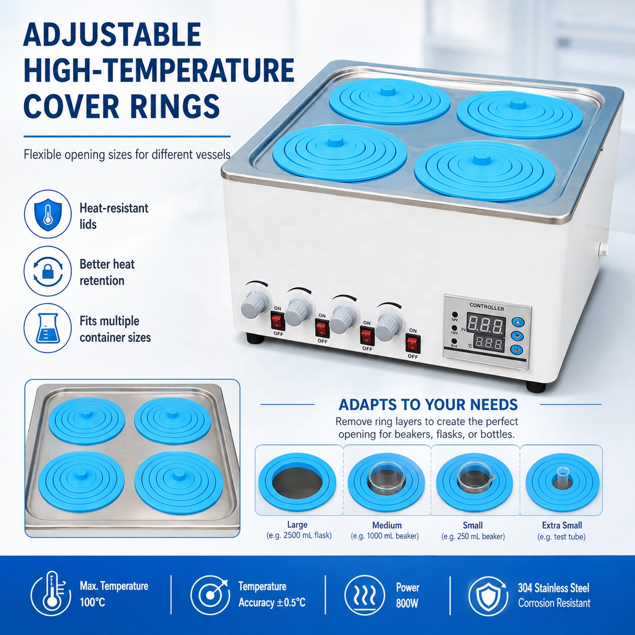 Cenlee Laboratory Constant Temperature Water Bath with 4 Independent Stirrers 800W Heating for Aquaculture Hygiene and Education