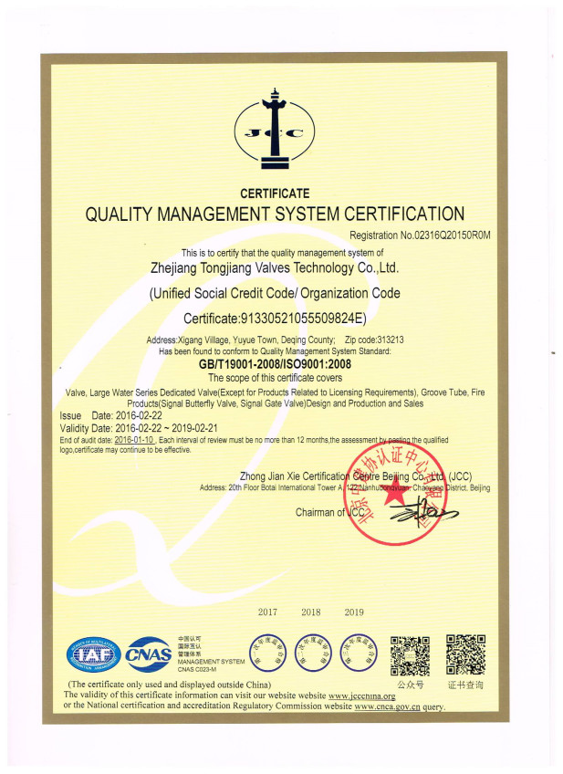 Zhejiang TongJiang Holdings Company Certifications