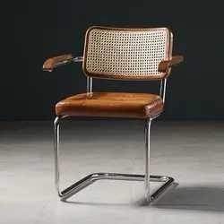 Modern Metal Rattan Dining Chair with Handrails 40x40x92cm