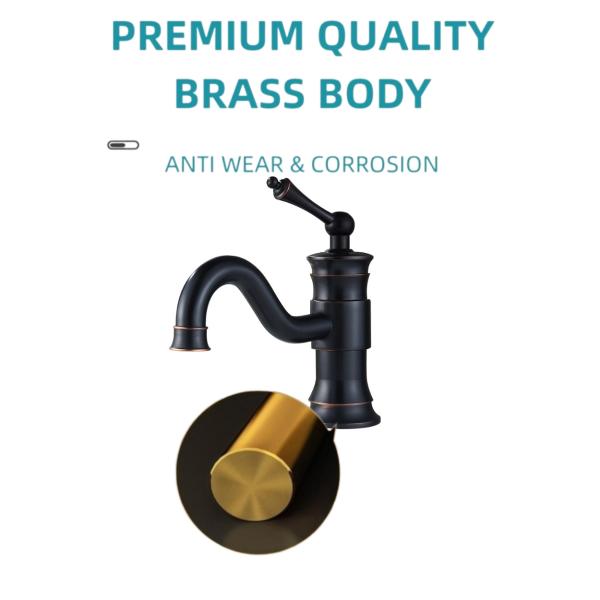 Watermark Single Handle Black Wash Basin Faucet Splash Proof Antique Style