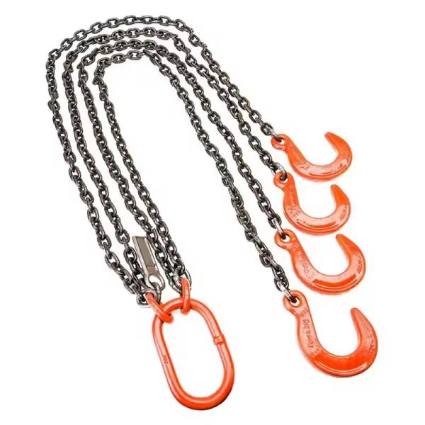 Load Lifting Chain Sling 4 Legs Black Towing Tie Chains Rigging for Heavy Loads