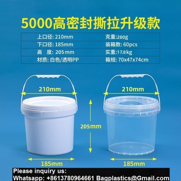 Biodegradable PLA compostable Eco friendly Clear Food-Grade Plastic Bucket Round Shape With Lid Recyclable For Water Packaging Storage Drums