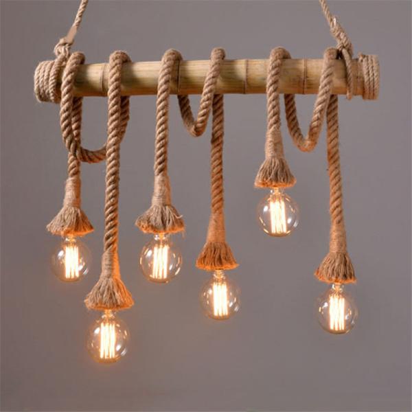Vintage Rope pendant light Personality Loft for Kitchen Cafe Bar Decor bamboo pendant light(WH-VP-74)