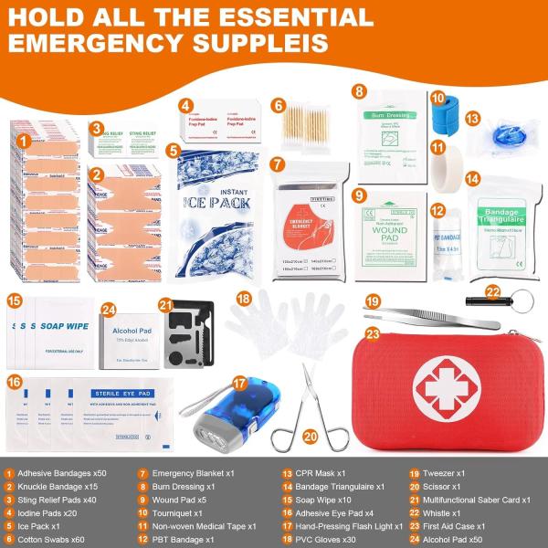 Essential Emergency Trauma Medical Supplies Packed Red Waterproof Box, Perfect For Car Home Office Travel Outdoor