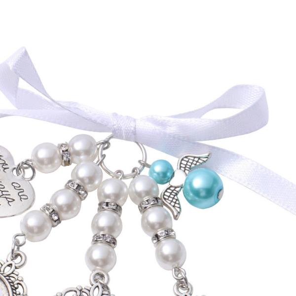 Charme de bouquet de mariage commémoratif argenté personnalisable par sublimation avec photo et perle