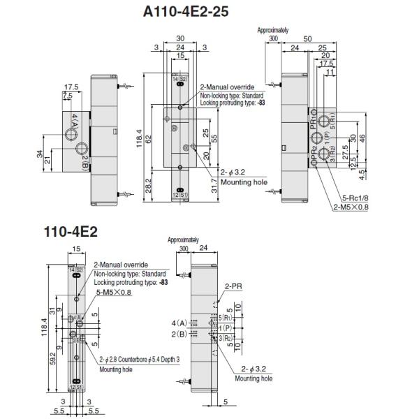 Konganei 110-4E1 A110-4E1 Pneumatic Solenoid Valves M5 DC24V AC230V