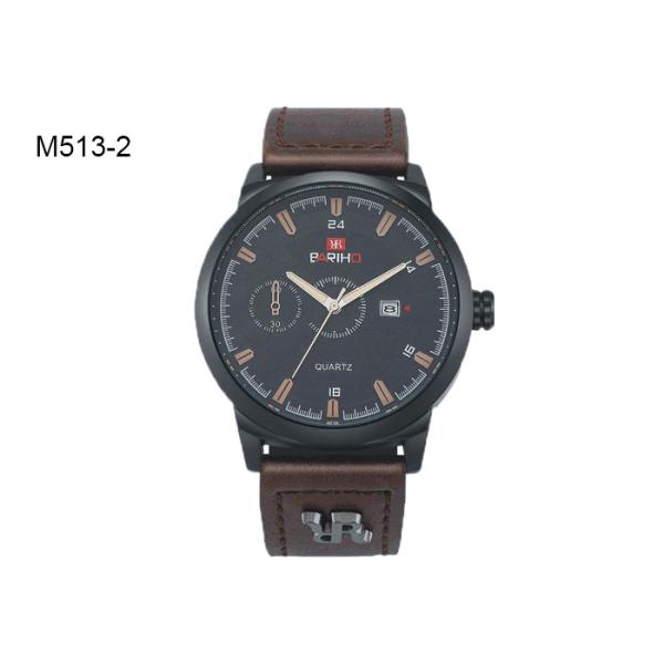 Date Display Men's Quartz Watch Black And Brown Leather Band M513