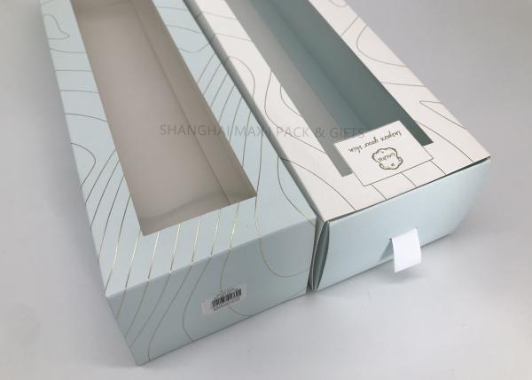 5×13×4 / 5x5x5 Branded Gift Boxes , Paper Drawer Style Gift Box With PVC Window Blanket Packaging