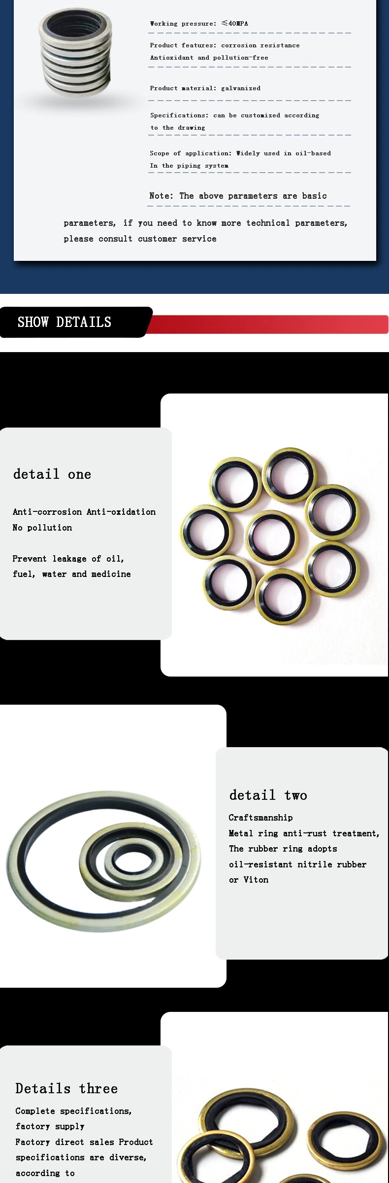 OEM Seal M12 Carbon Steel Nitrile Rubber Gasket Bonded Sealing Washers