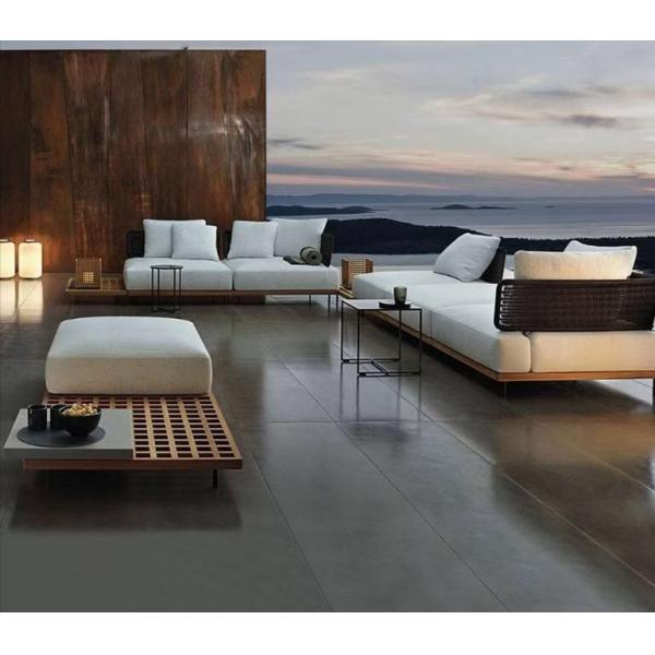 Power Coated Frame Modern Outdoor Rattan Rope Teak Wood Sofa Set for Garden Furniture