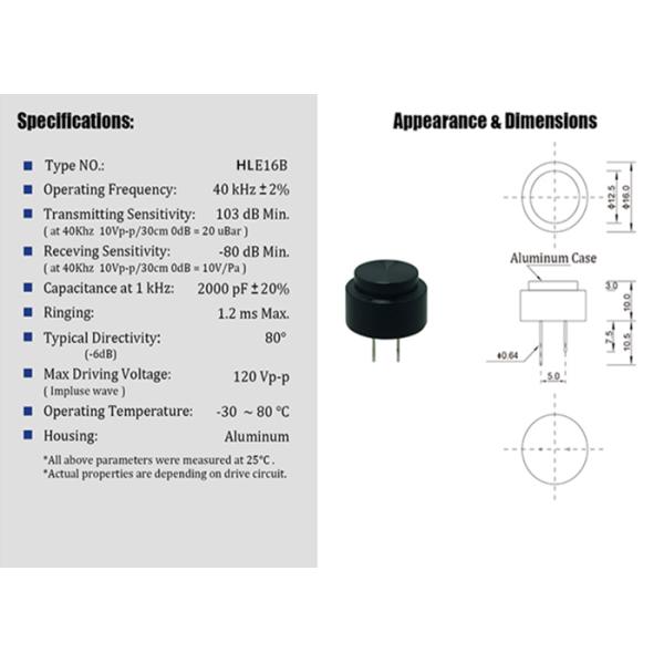 Waterproof IP68 40khz Diameter 16mm Ultrasonic Parking Sensor