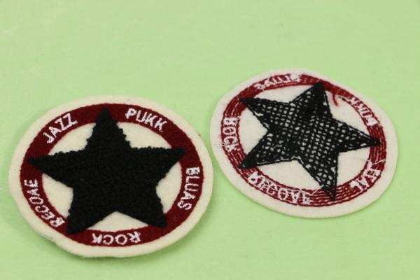 Círculo do remendo do Applique do bordado de toalha com cinco pretos a estrela apontada para calças dos revestimentos dos homens das crianças