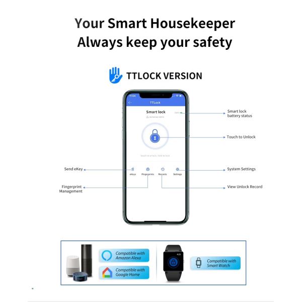 New Model Big Size Durable Biometric Outdoor IP67 Waterproof USB Rechargeable Eco-Friendly Smart Lock Fingerprint TT Lock for