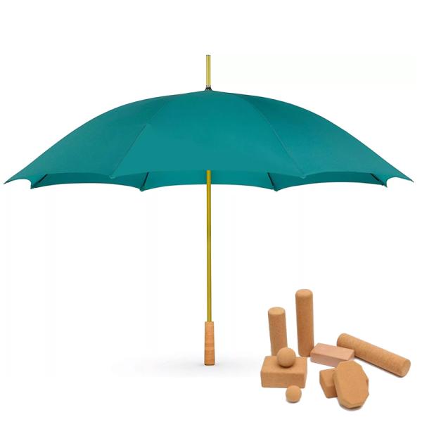 Eco-friendly RPET Cork Handle Wooden Straight Golf Umbrella for Customized Branding