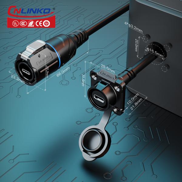 Cnlinko Manufacturer LP16 Industrial Waterproof Fast Transfer Data USB Type c Connector Male Usb Type c Female Connector