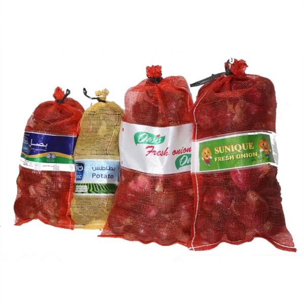 Durable Industrial Agriculture Red Pe Woven Bag 25 kg Onion Potato Mesh Bags with Logo