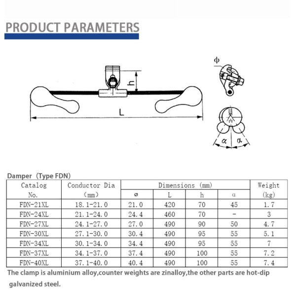 Durable FDN Dampers Electric Hardware For ACSR Conductor Protection