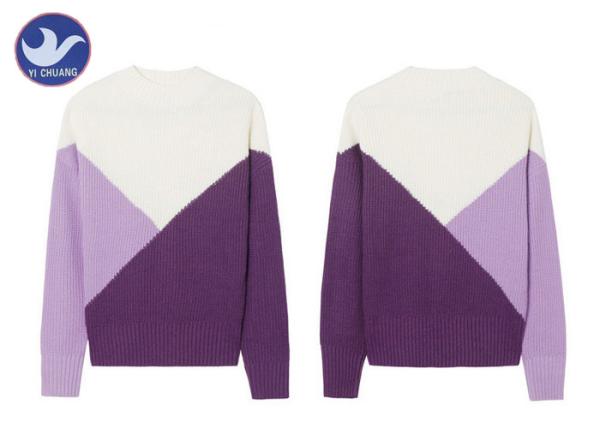 Mock Neck Half Cardigan Knitted Womens Knit Pullover Sweater Contrast Color