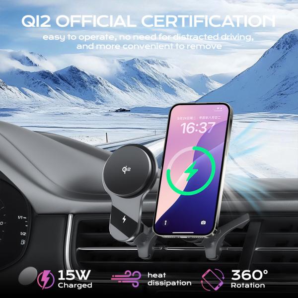 Car Phone Holder with Ultra-Thin Fan Cooling and Strong Magnetic Suction for Iphone 15 Pro Max Charger