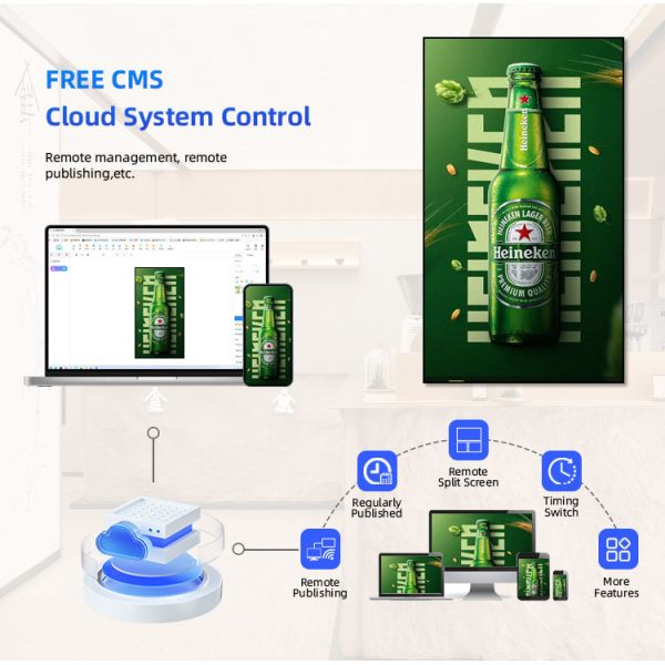 HD Wall Mounted Digital Signage Restaurant Menu Display 65 Inch