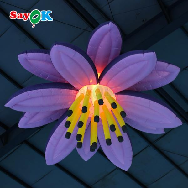 Giant LED Lighting Hanging Flowers Purple Inflatable Lotus Flower For Event Wedding Club Decoration