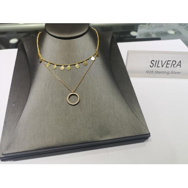Zircon Luxury Plated 14K Gold Pendant Necklace with Round Shaped and Little Item Design 925 Silver Jewelry