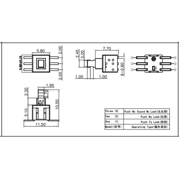 Кнопка ПОГРУЖЕНИЯ SMD DC30V 0.1mA 6P на ключевом переключателе 5.8x5.8