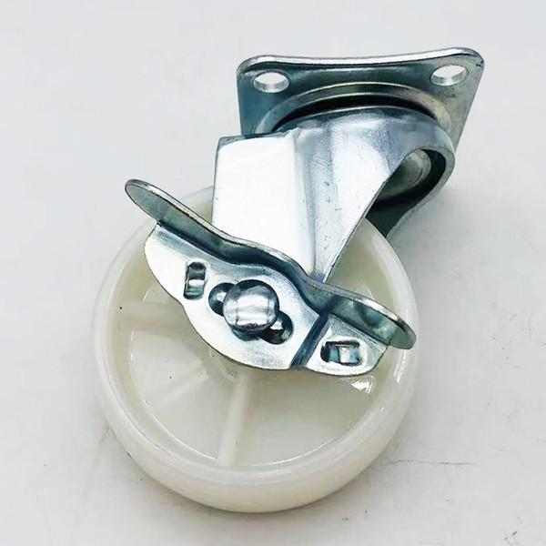 3 Inch 75mm White PP Wheel Plain Bearing Swivel Plate Locked Caster