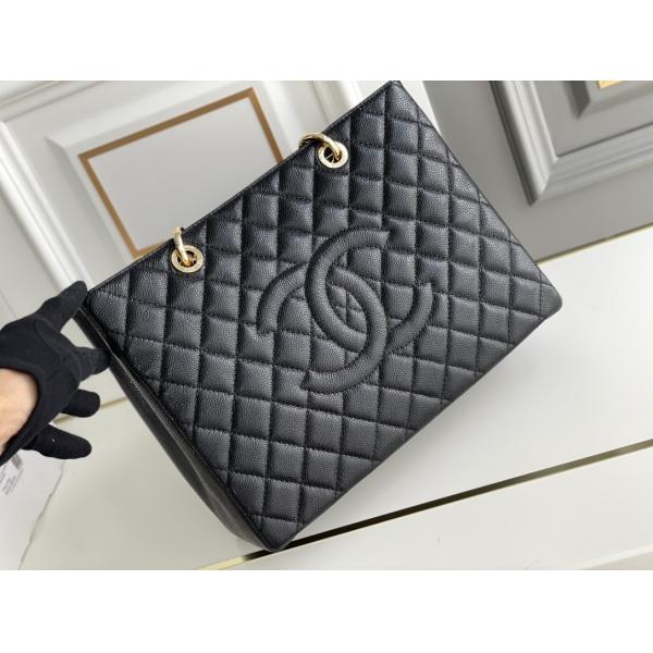 Large Chanel Lychee Leather Caviar Grand Shopping Tote GST Bag