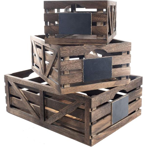 Vintage Home Garden Stacking Wooden Crates Rustic Finish Brown Nesting Boxes