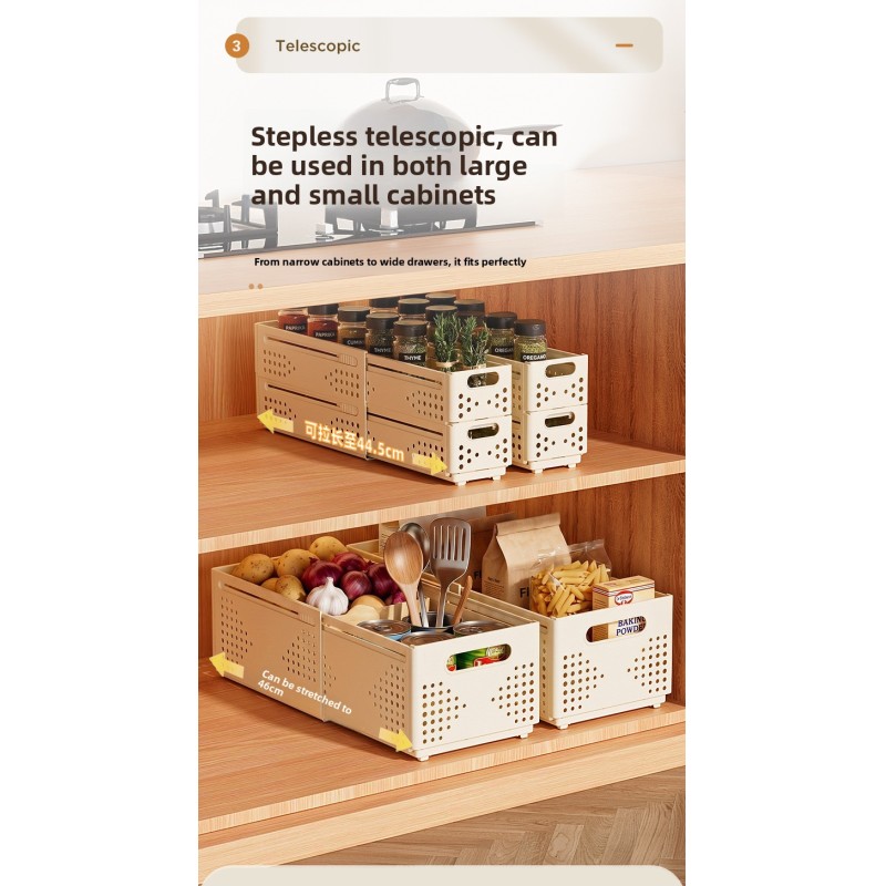 Modern Minimalist Style Folding Extendable Plastic Rectangular Kitchen Cabinet Organizer Storage Basket for Snack Sundries