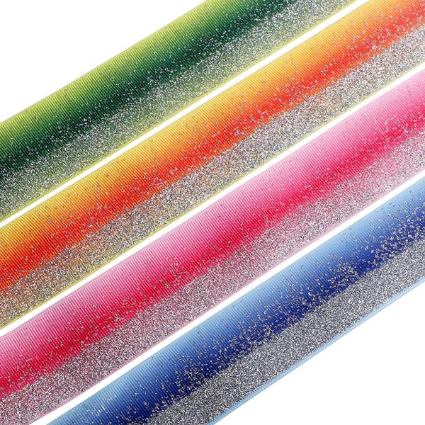 38mm Puff Sliver Gradient Glitter Grosgrain Ribbon with Heat-transfer Print