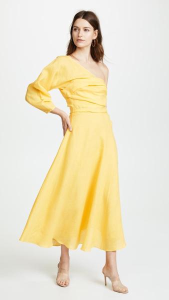 Fashion Asymmetrical Clothing One Shoulder With Long Sleeve Woman  Maxi Dress Summer