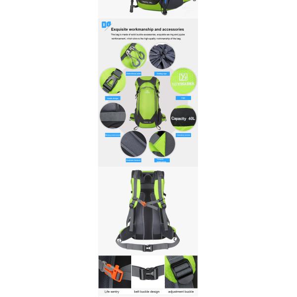 64cm Green Waterproof Hiking Backpack Women'S Lightweight Travel Backpack  40L