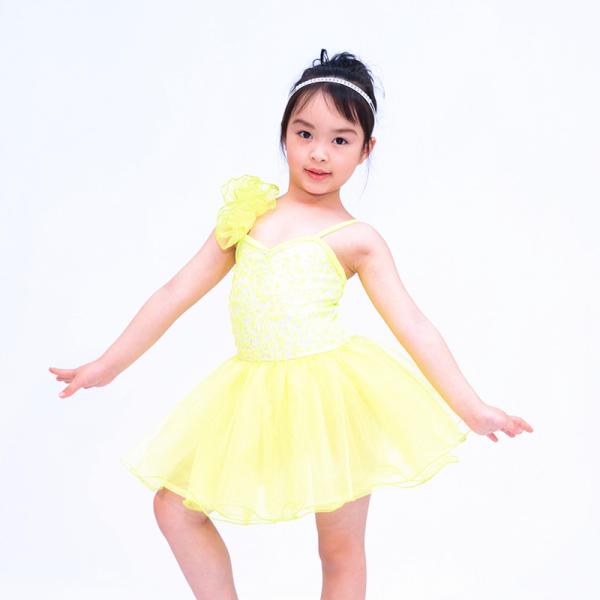 Floral Ruffle Ballet Dance Costumes Curling Hem Dress Back Cross Straps
