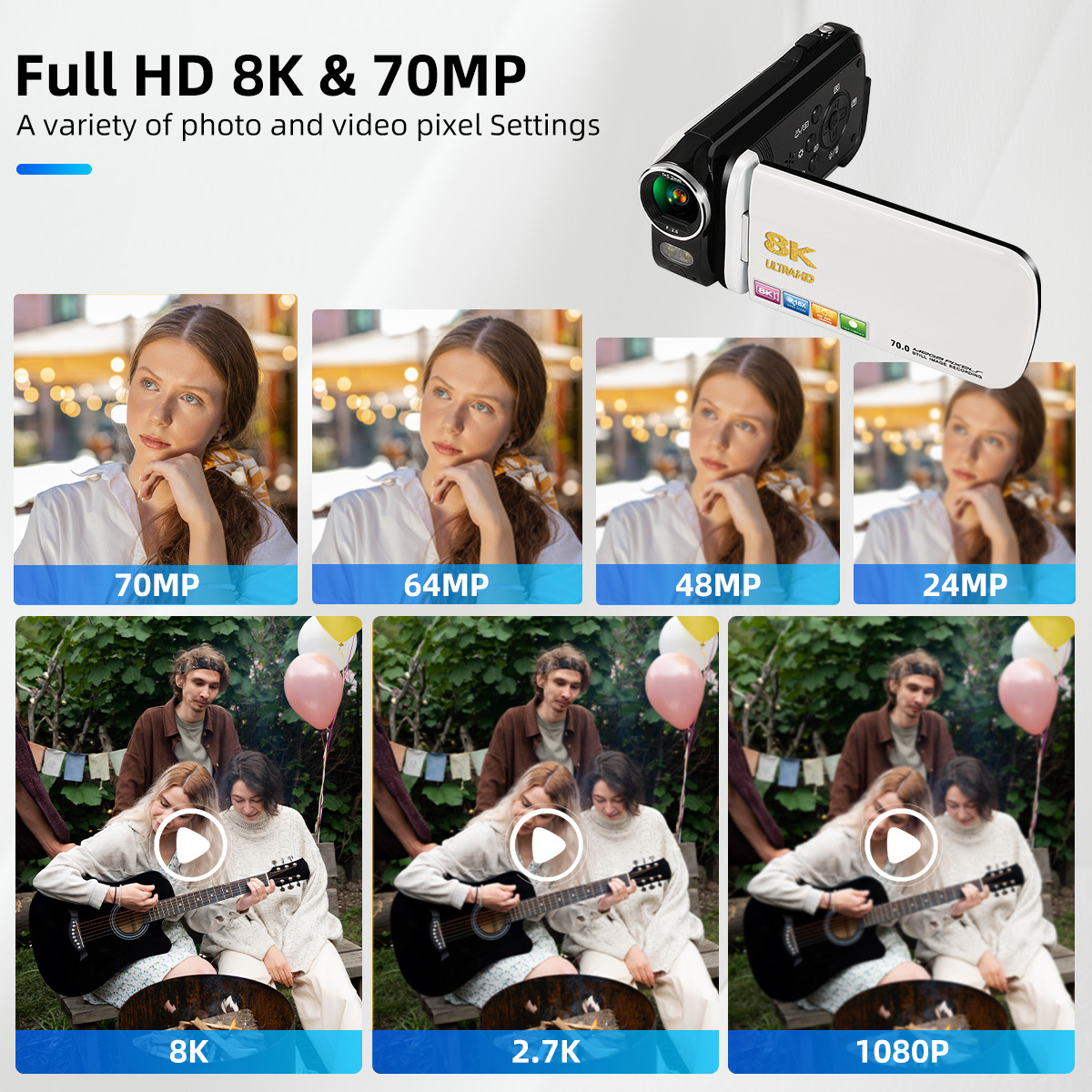 8K 70MP Professional Video Camera with 18X Zoom Anti-Shake WiFi Ideal for Vloggers Photographers and Beginners As Christmas Gift