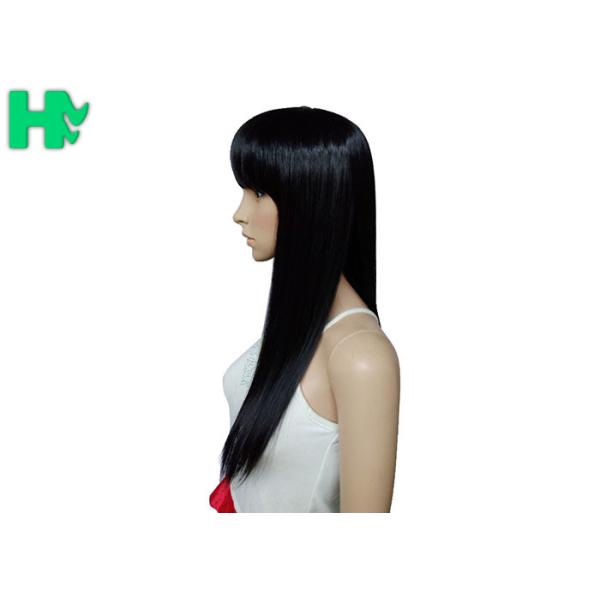 Soft Long High Temperature Fiber Black Hair Wigs With Bangs 16 Inches