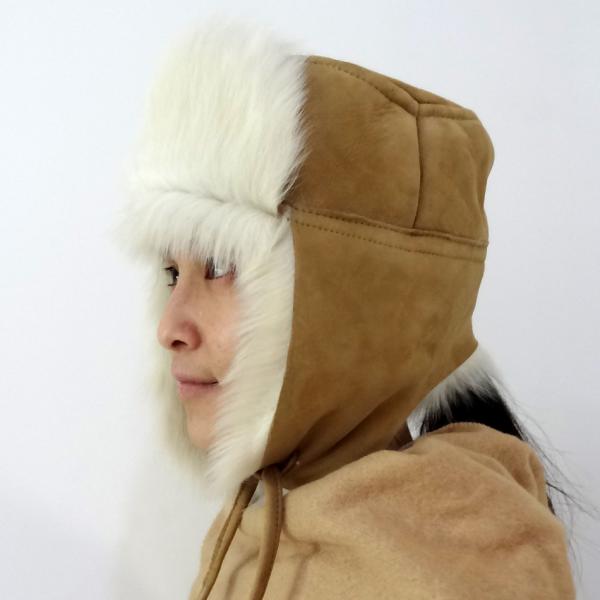 Australian Shearling Sheepskin Double Face Ladies Leather Fur Trim Trapper Hat with Earflap in Winter