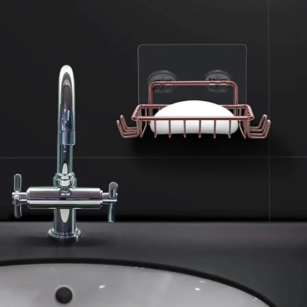 No Drilling Stainless Steel Adhesive Soap Dish Soap Holder for Shower Wall with 4 Hooks