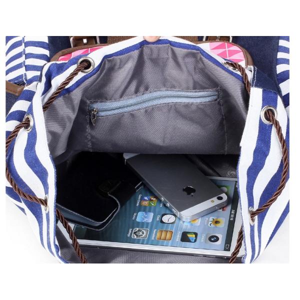 Male and female striped canvas shoulder bag student backpack bags withdraw