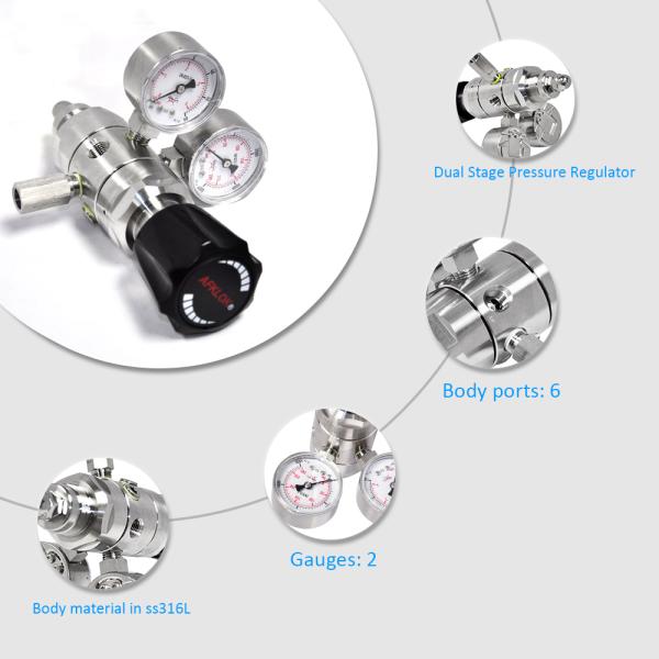 4000psi Hydrogen Regulator High Pressure Gas With Two Pressure Gauge