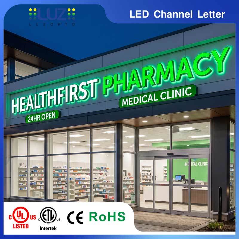 Eco Green Lighting High Consistency Internal External Illumination Channel Letter For Medical Pharmacy Center