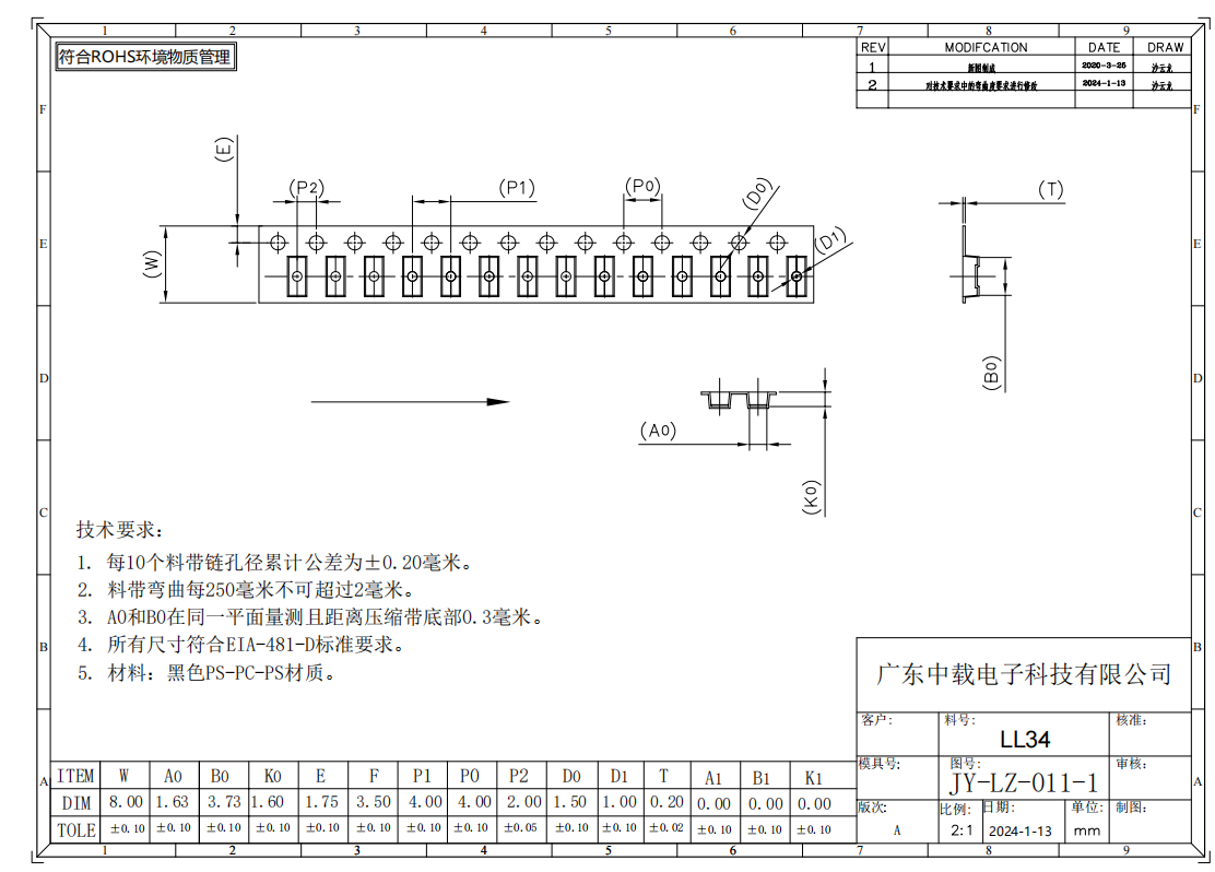 Stable LL34 Carrier Tape SMT Carrier Tape With 8mmx1000m Length